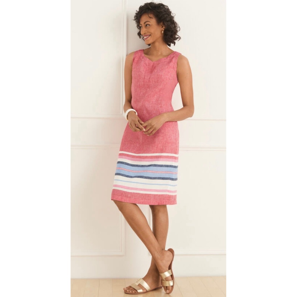 Talbots linen shift dress with a seaside‎ stripe pattern Sz 10